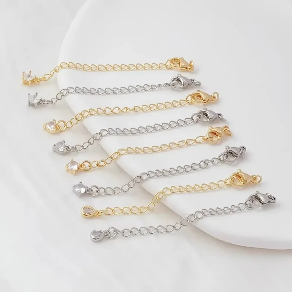 

14K Gold-plated White K Micro-inlaid Zircon Five-pointed Star Heart-shaped Round Heart Lobster Tail Chain Extension Chain