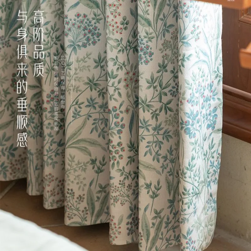 Floral-Print American Vintage Luxury Country Cotton-Linen Curtains for Living Room Bedroom French High-End Custom Size