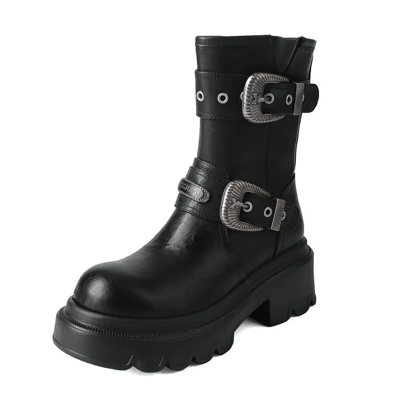 

Ботинки челси из натуральной кожи на платформе 925, женские ботильоны на высоком каблуке с пряжкой на ремне, хит продаж, уличная обувь для вечеринок