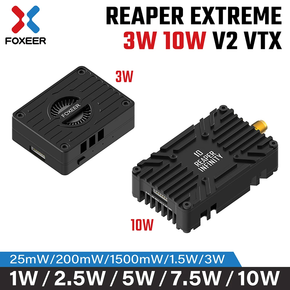 FOXEER Reaper Extreme 3W 10W V2 VTX FPV Video Transmitter 80CH 4.9~6G Built-in Microphone Fan For Long Range Drone Airplane