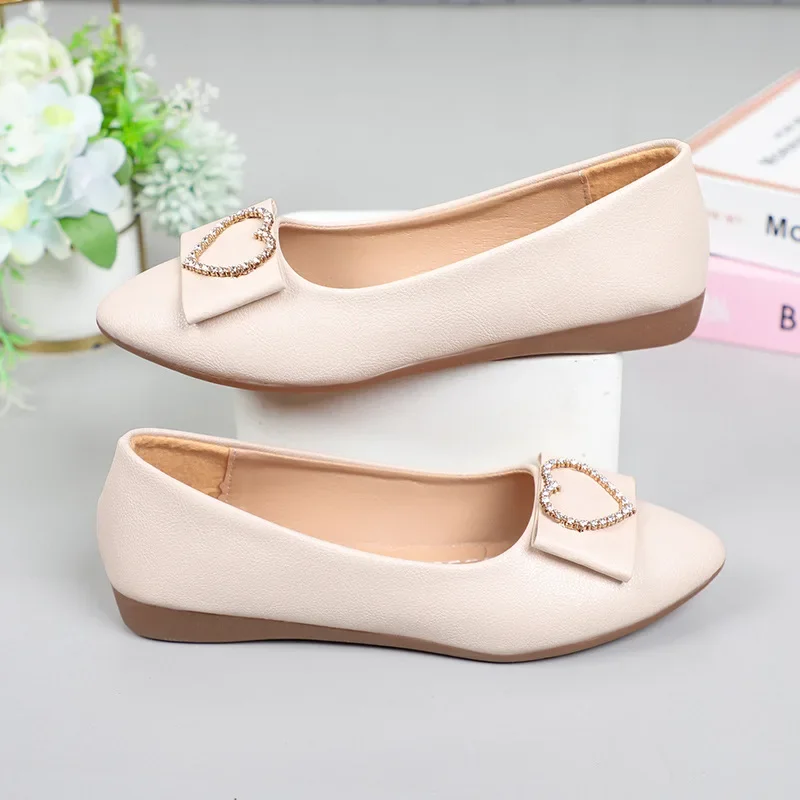 

Spring Autumn Office Patent Leather Woman Flats Shoes Ballets Metal Buckle Bow Lady Fall Girl Ballerina Dress Pointed Toe Slip
