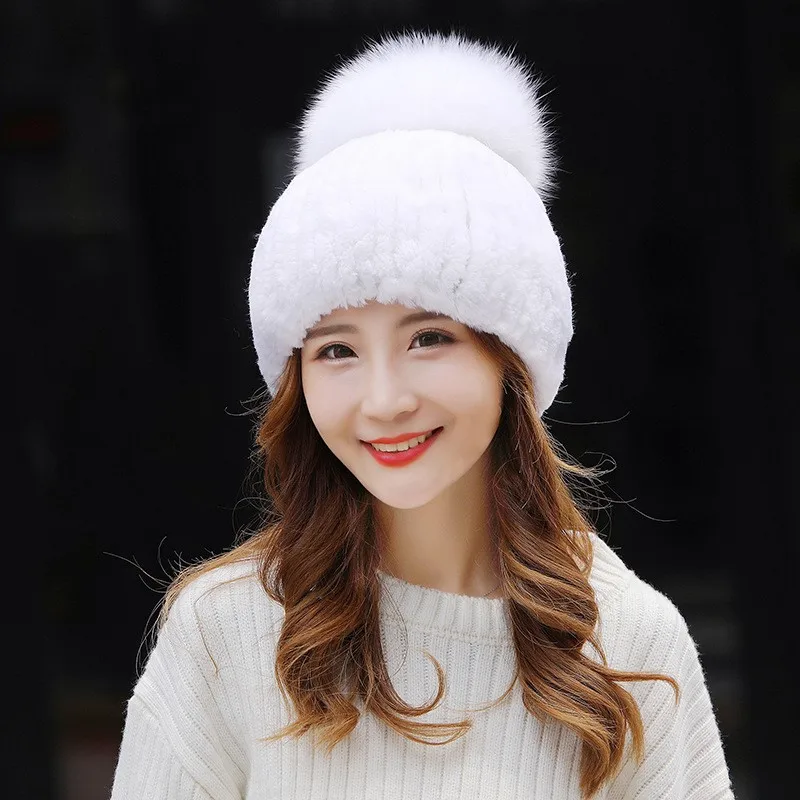 Women's hats warm and thick woolen fashionable high-top fur knitted plush