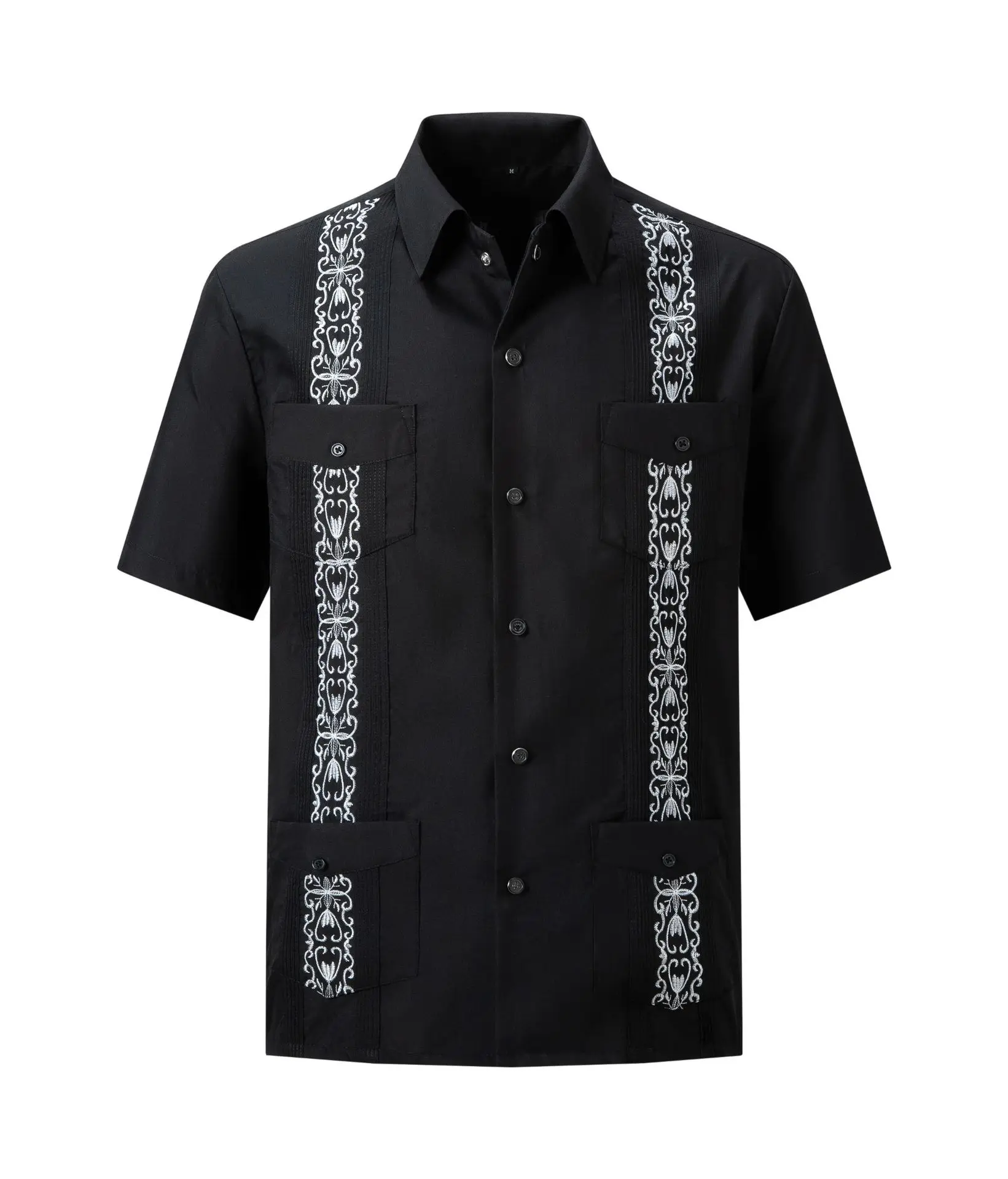2026 Men's Cuban Guayabera Shirts Solid Long Sleeve Button Up