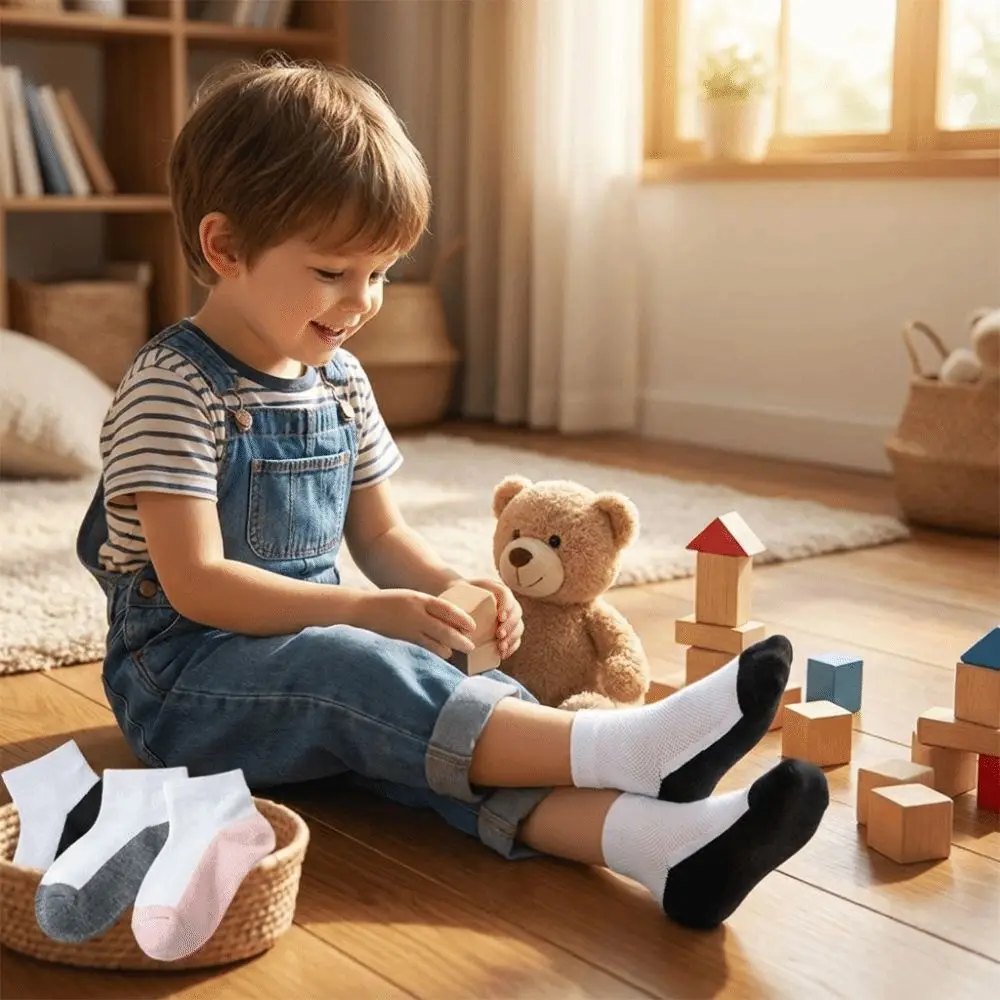 5 pairs Comfortable Soft Children Socks short Tube 2-12 Years Spring Summer Socks Anti-Slip Thin Mesh Socks Teen Student