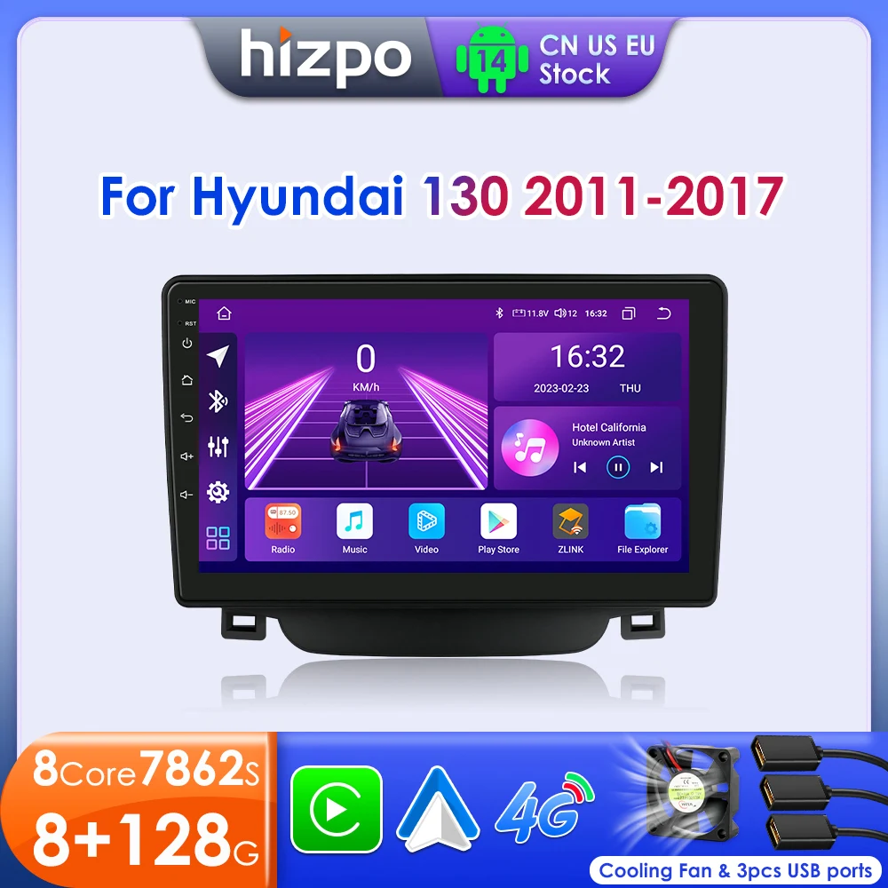 Hizpo Car Multimedia Player For Hyundai i30 Grand Elantra Grant 2011 2012 2013 2014 2015 2016 2017 Android 14 Wireless Carplay