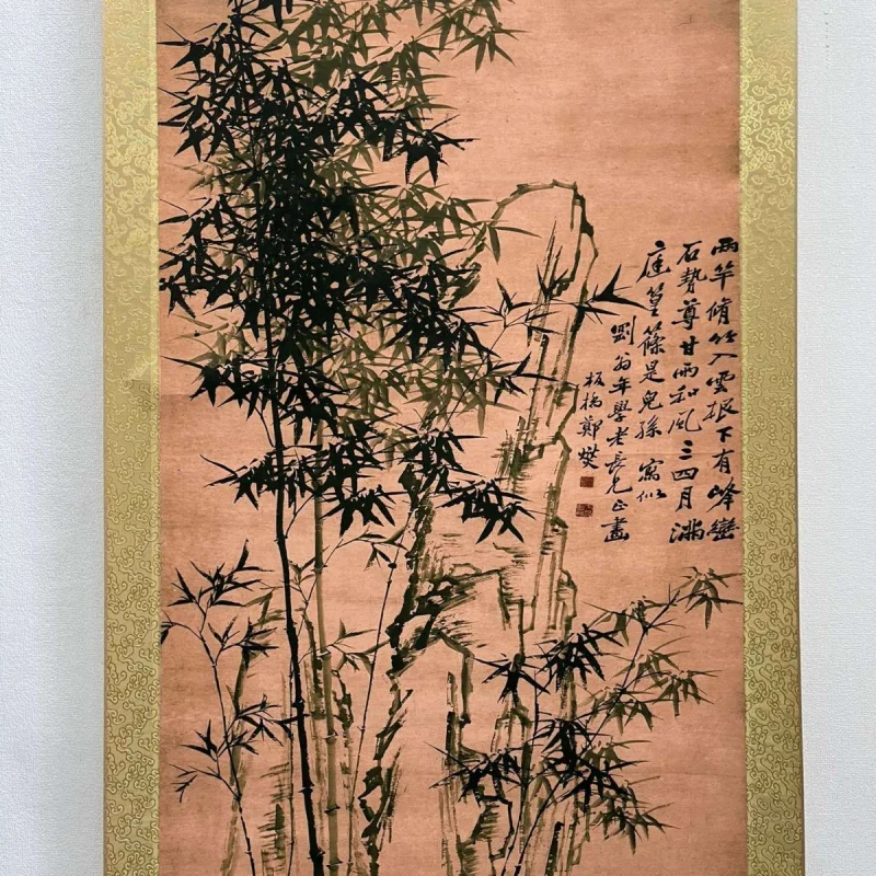 Antique Distressed Famous Celebrities Calligraphy and Painting Qing Zheng Banqiao Bamboo and Rock Middle Hall Painting Study Cal