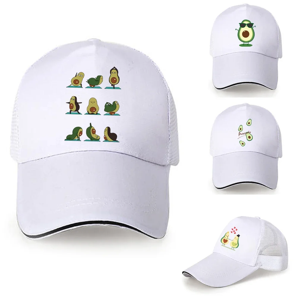 Summer Breathable Mesh Cap Fashion All-match White Baseball Cap New Outdoor Avocado Print UV-proof Sunshade Adjustable Sun Hat
