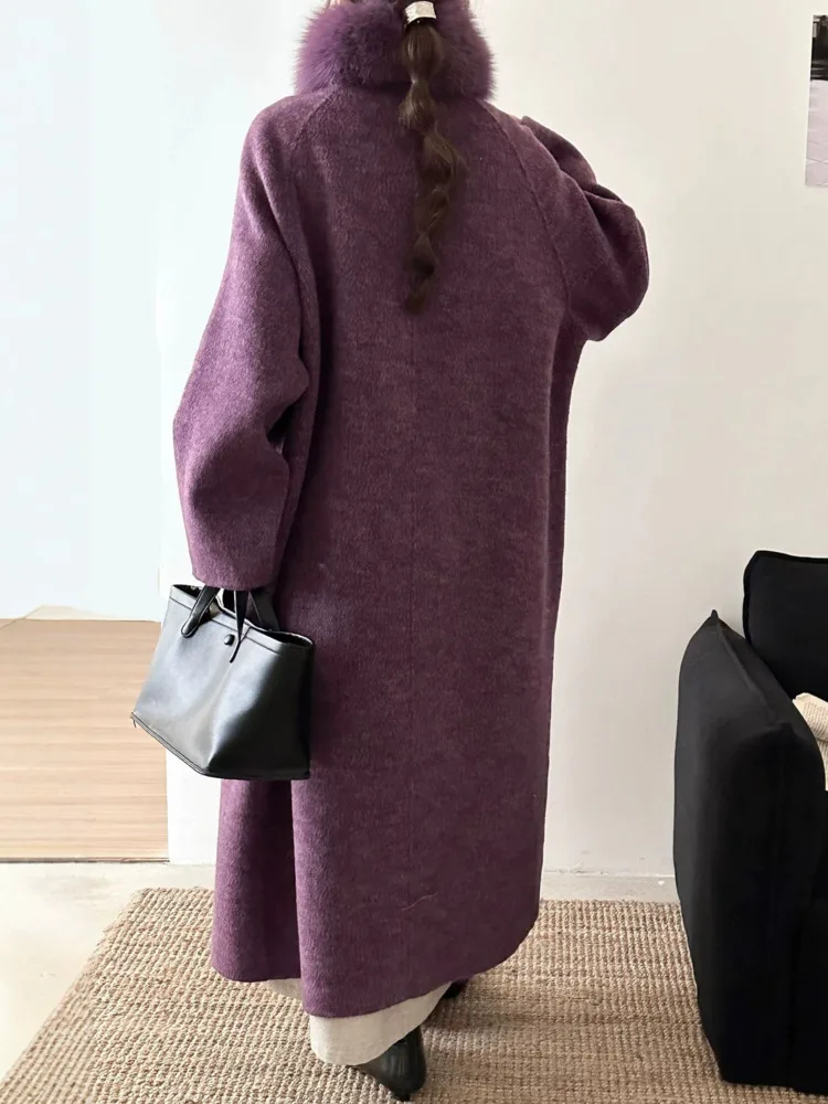 ZMEENNA Damen Wollmantel Luxus Kunstpelzkragen Einreiher Langer Mantel Eleganter Winter Warme Oberbekleidung ZM4536