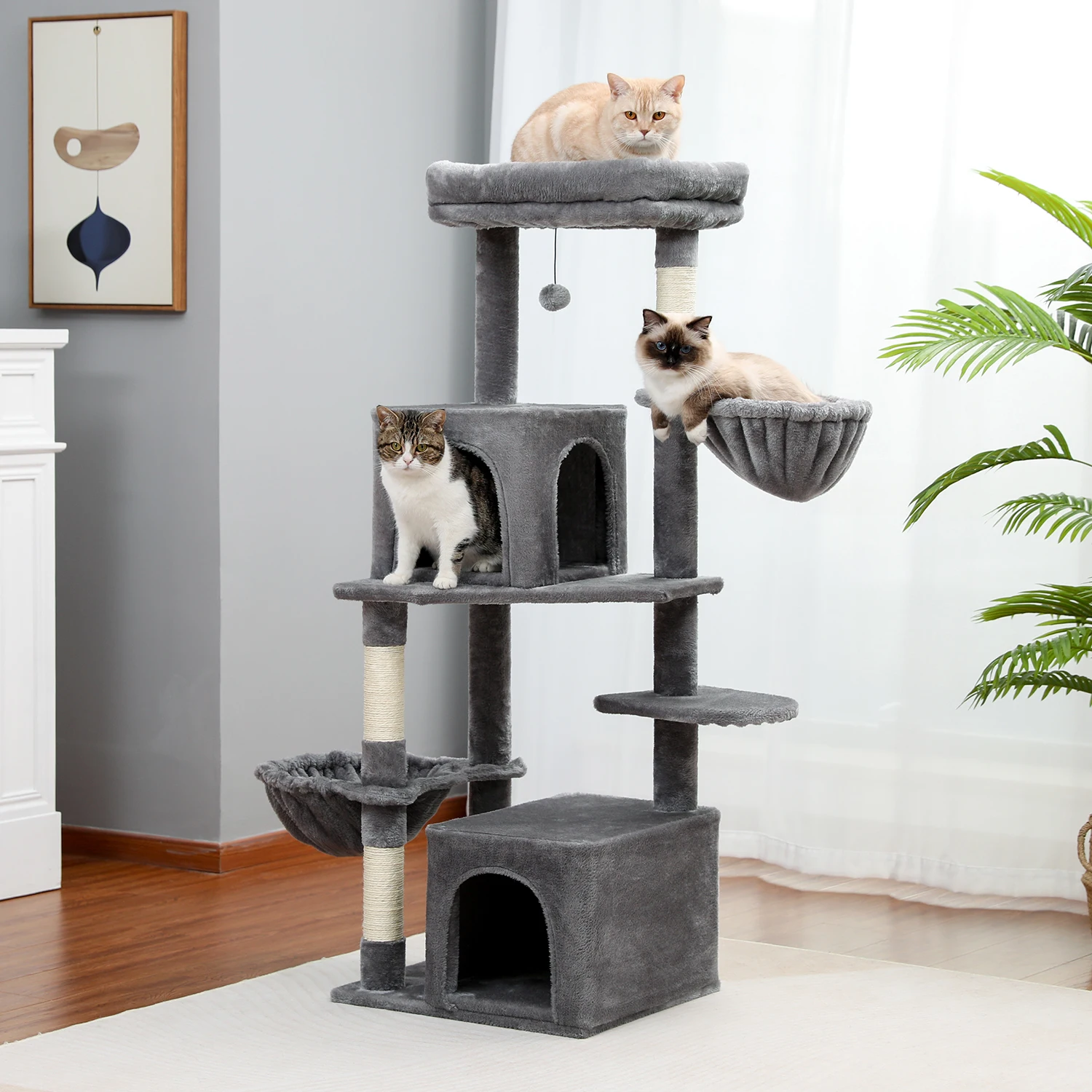 

Cat Tree Plush Cat Tower Multi-level Cat Playhouse with Sisal Scratching Posts Pacious Hammock and Large Nest