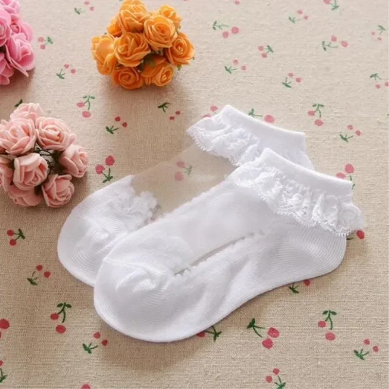 Summer Baby Girls Lace Ultra-Thin Mesh Crystal Socks Cotton Boat Socks Invisible Socks 1-12years