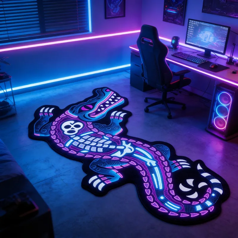 American Retro Alligator Skull Rug Unique Creative Irregular Decor for Living Room Carpet Bedroom Bedside Gaming Soft Floor Mat