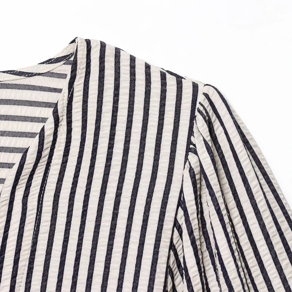 Femmes nouvelle mode été décontracté Chic rayé ample femmes Blouse col en v à lacets à manches courtes Vintage chemise en soie 1165057