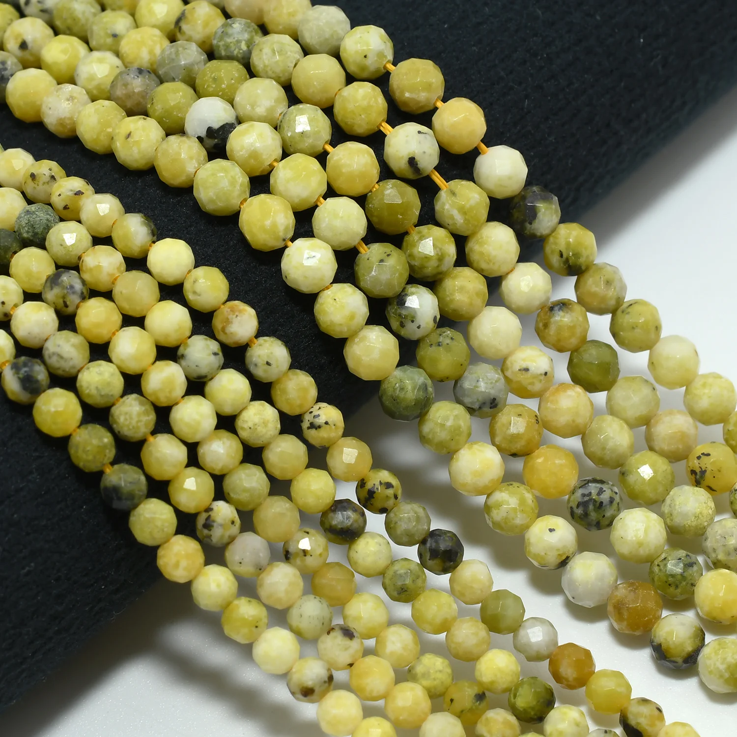 Natural Lizardite / Yellow Serpentine Faceted Round Beads 3.5mm/4.5mm