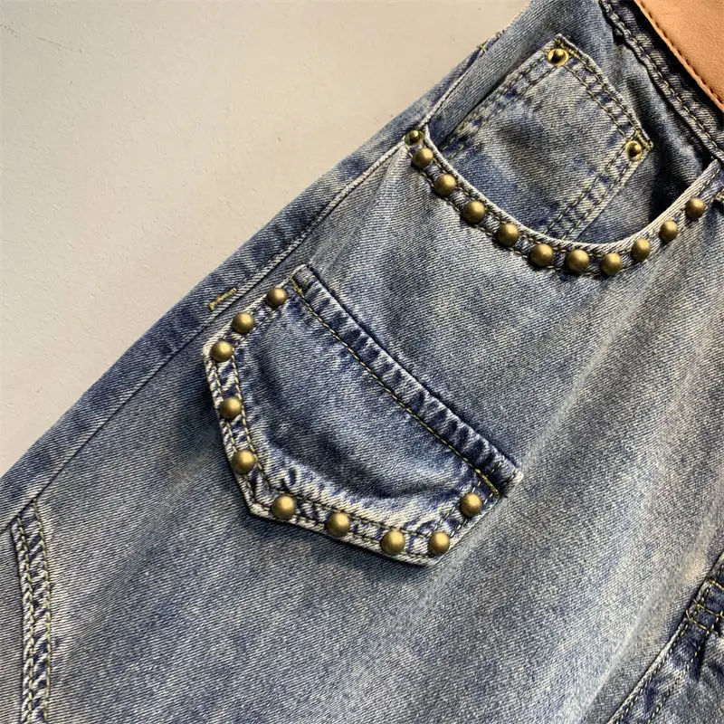 European 2023 Spring Summer New Ladies Printed Diamond Denim Harem Pants Women\'s Fashion Streetwear Elastic Waist Daddy Jeans