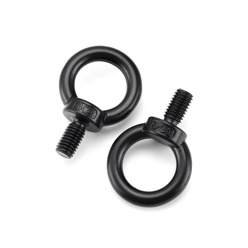 304 Stainless Steel Dacromet Eye Bolts M6-M10 / Black Finish DIN580 Lifting Ring Screws Complete Set with Lock Nuts 14-80mm Leng