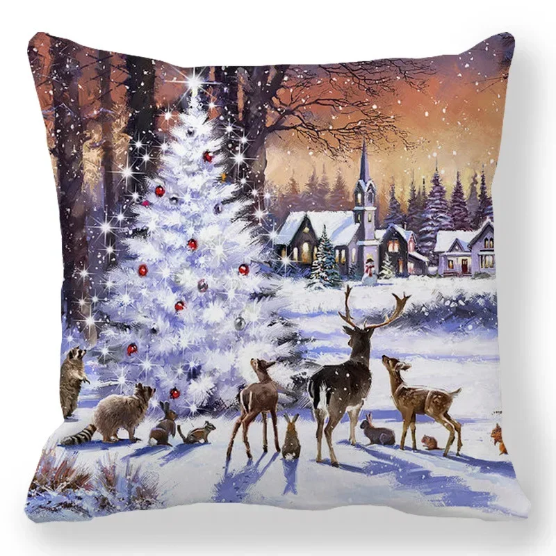 Home Bedroom Living Room Decorations Cushion Cover Santa Print Pillowcase New Year Christmas Decorations