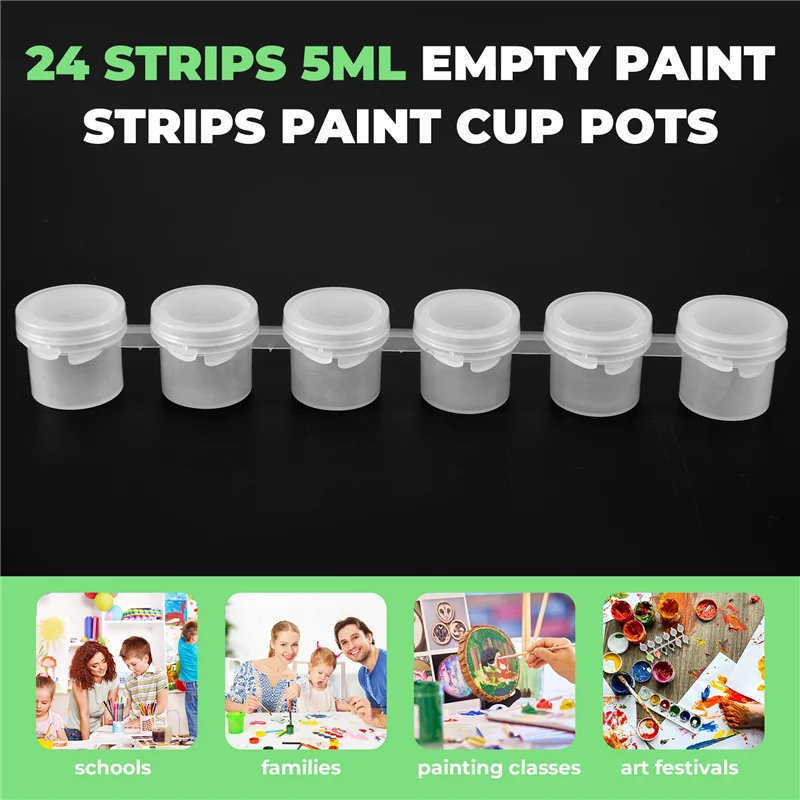 24 Strip Strip Cat Kosong Pot Cangkir Cat Wadah Penyimpanan Bening Perlengkapan Seni Kerajinan Lukisan 144 Pot Total