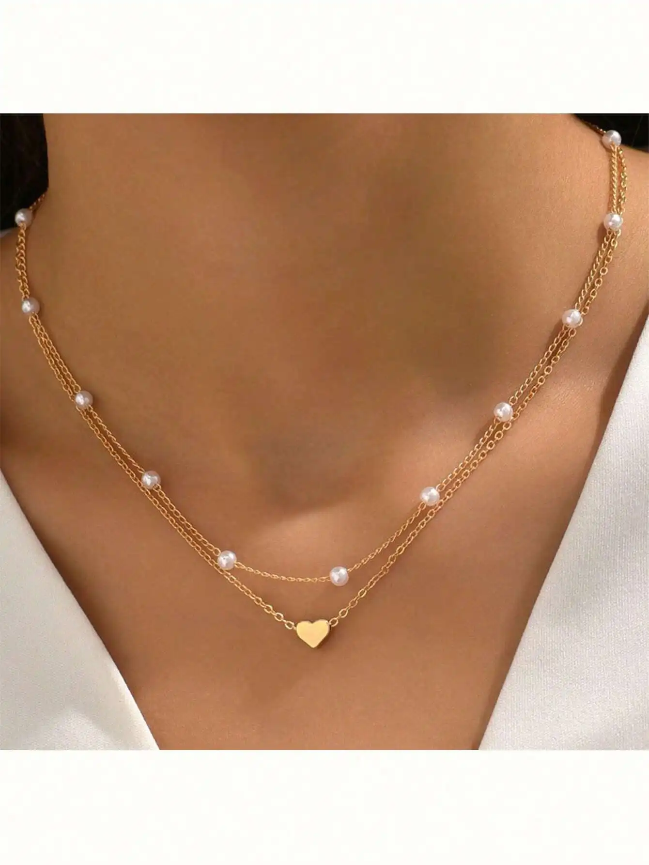 1pc Creative & Elegant Faux Pearl Collarbone Chain Necklace With Unique Design