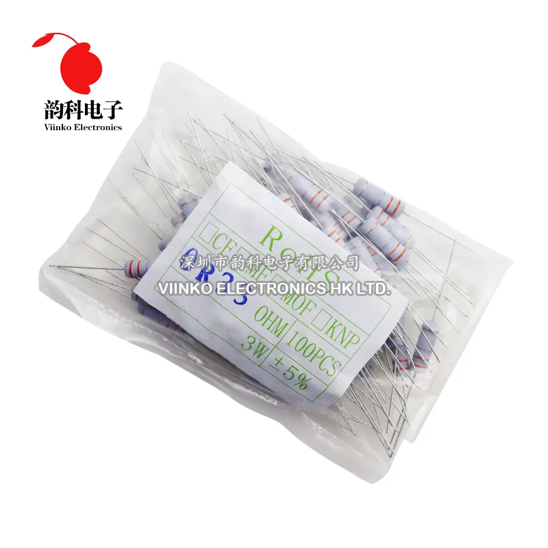 

100pcs 3W Metal oxide film Resistor 5% 1R ~ 10M 100R 220R 1K 2.2K 3.3K 4.7K 10K 22K 47K 100K 1M 100 220 330 ohm Carbon Film