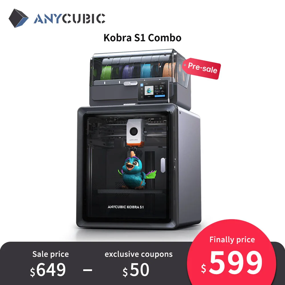 Anycubic Kobra S1 Combo Multi-Color 3D Printer High Precision Core XY Stable Structure Ultra-Quiet Max Speed 600mm/s 3D Printer