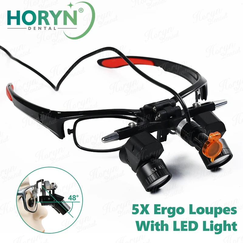 

Dental surgical 5X Ergo Binocular Loupes 5w LED Medicine binocular magnifying glass light Removable Lenses Fit Myopia Users