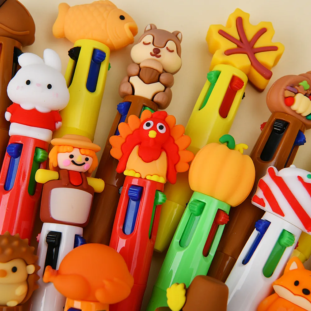 

20Pcs/Lot Thanksgiving Cute Cartoon Pumpkin Maple Leaf Four Color Ballpoint Pen Turkey Animal Mini Pocket Pens School Kids Gifts