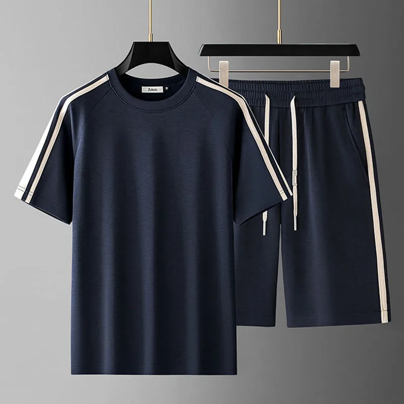 【Modal】2025 summer high-end men's short-sleeved shorts two-piece casual sports suit complete set
