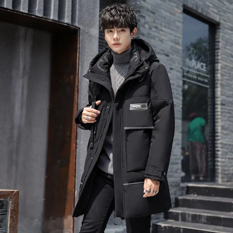 

Men's down jacket, white duck down filled thickened and long warm coat, autumn and winter casual all-match tops and jackets