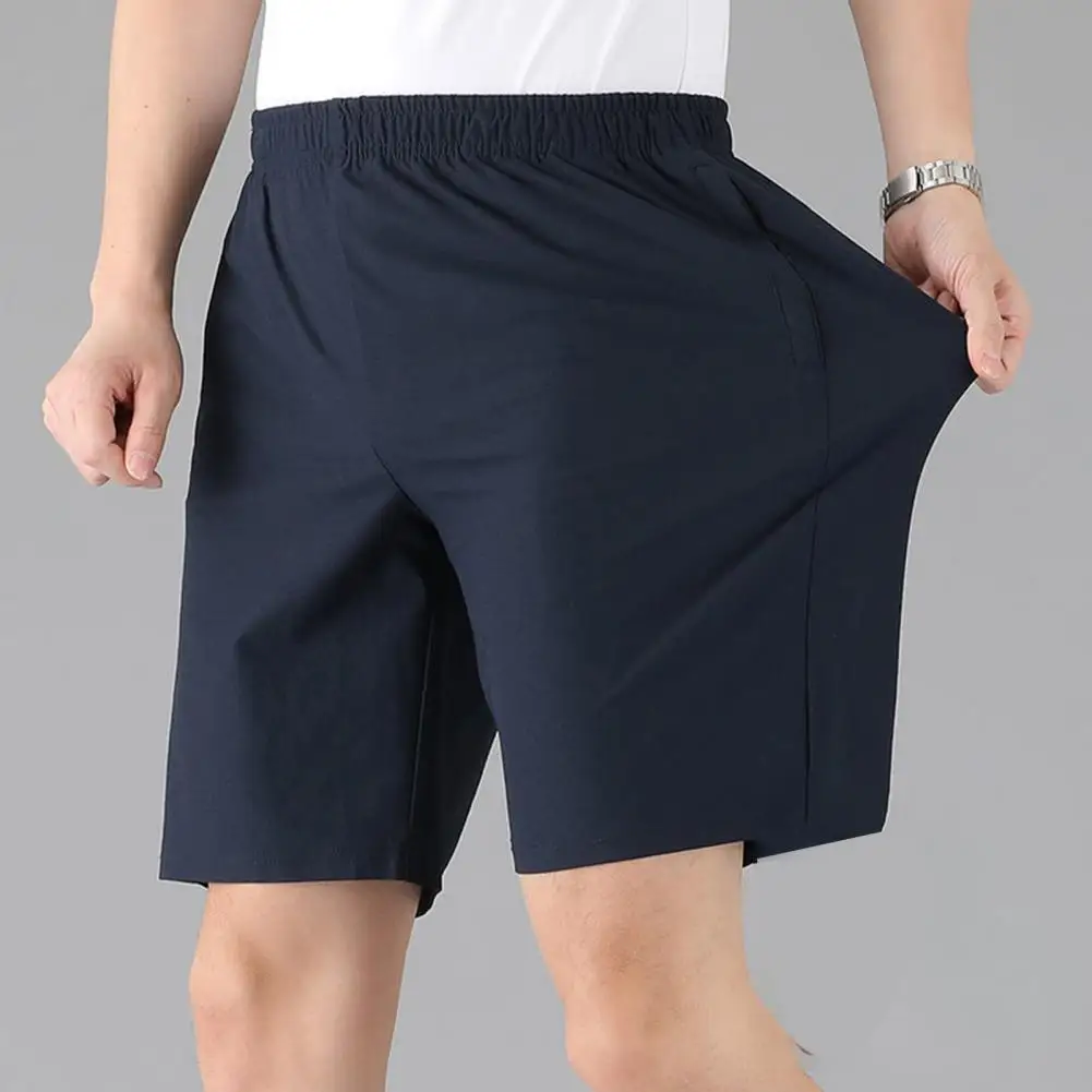 Men Shorts High-Waist Zipper Pockets Wide Leg Solid Color Breathable Sports Shorts Ice Silk Loose Casual Fitness Running Shorts