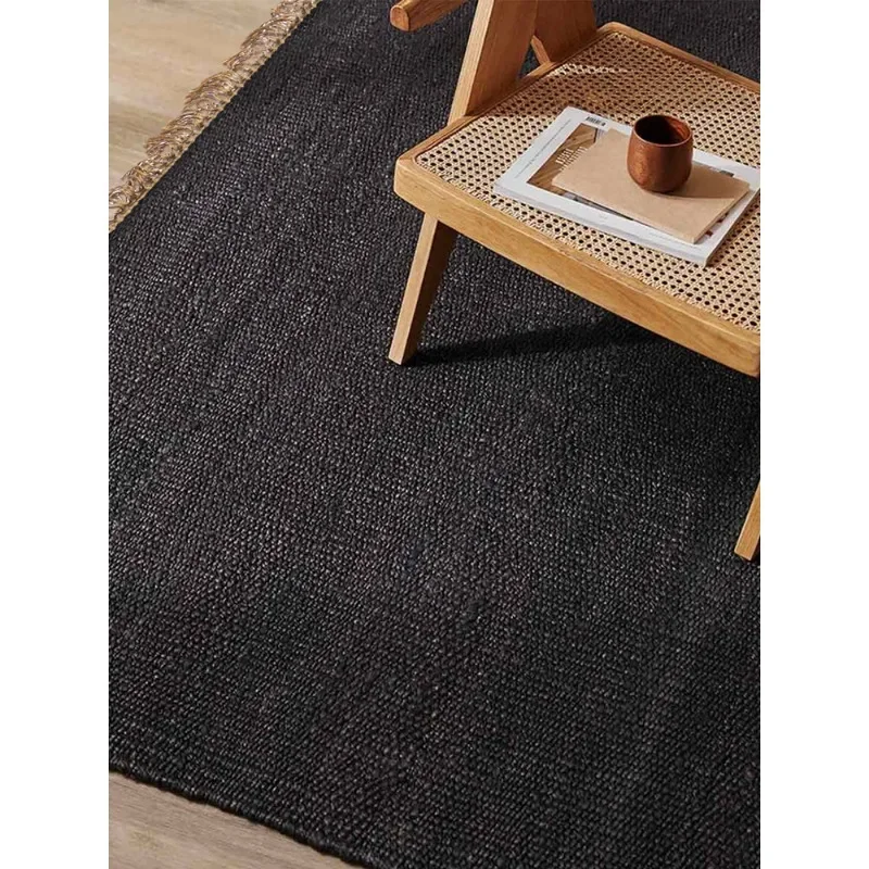 Black carpet imported jute hand-woven living room Japanese tatami bedroom bedside blanket no glue