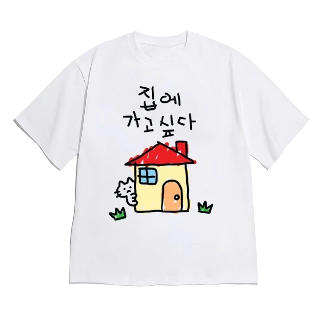 Korean-style Short-sleeved FunT-shirt with Printed Pattern Round-neck Design Casual Streetwear Stylefor Both Men and Women'sTops