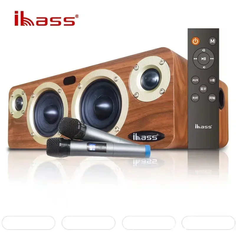 IBASS Wooden Speaker 200W Ultra High Power Bluetooth Speaker 4 Units Surround Sound Subwoofer Karaoke Wireless Coaxial Input