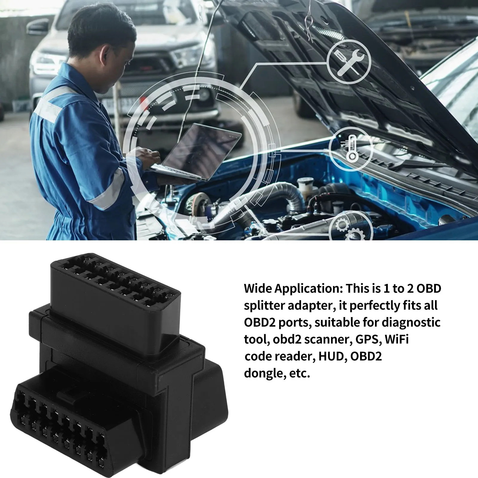 OBD Splitter Converter 16 Pin Male To 2 Female ABS   Portable 16 Pin OBD2 Adapter for Diagnostic Extender