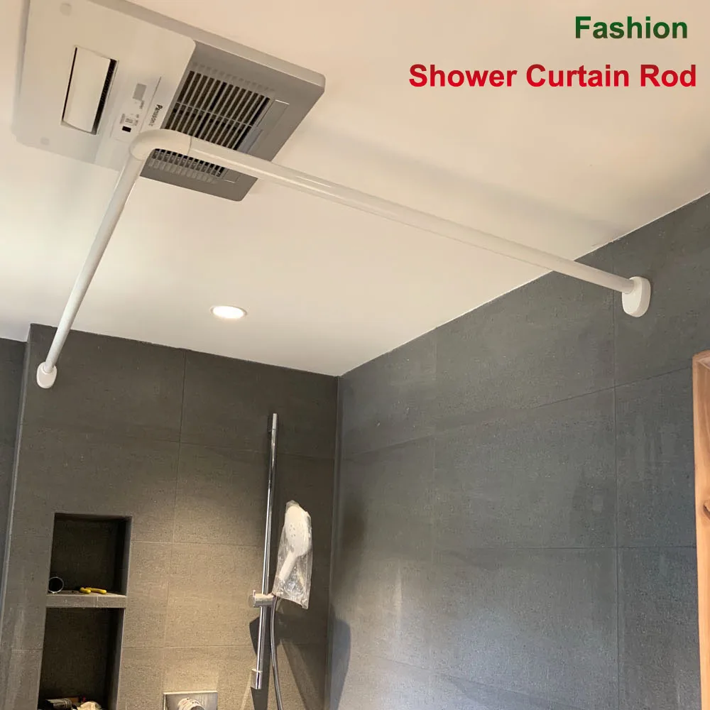 Chrome Color U-Shaped Shower Curtain Rod Combination Aluminum Alloy White Color Pole for Bathroom Corner Drilling Installation