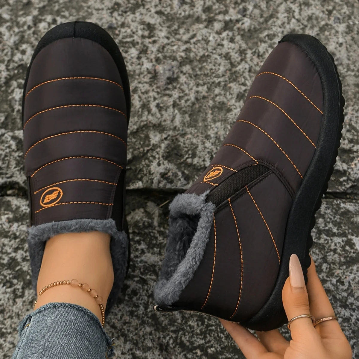 Men's Fur Lined Waterproof Snow Boots,Slip-On Non-slip Warm Ankle Booties,Comfortable Lightweight Outdoor Shoes, Drop Shipping - view 5