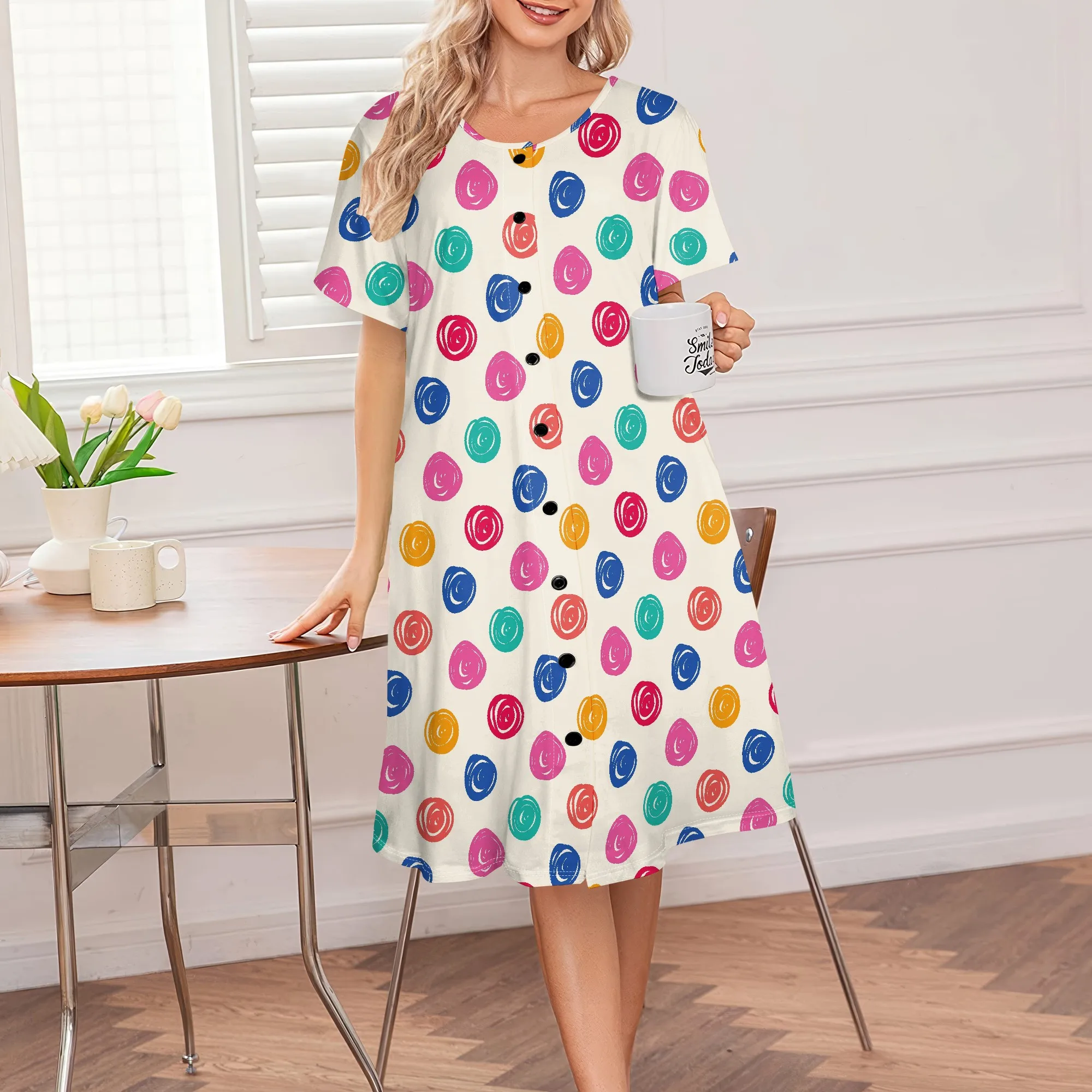 

Summer Boho Dress Women's Round Neck Short Sleeve Decorative Details for Wedding Guest Attire