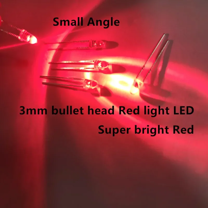 100pcs 3mm bullet head Red LED Super bright pointed Small Angle F3 transparent Red light Light-emitting diodes (leds)