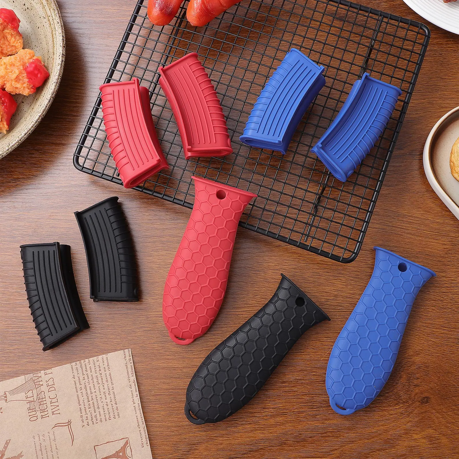 

1 set Silicone Pot Covers Set Heat Resistant Cast Iron Handle Sleeves Non Slip Pan Handle Grips Kitchen Cookware Accessories