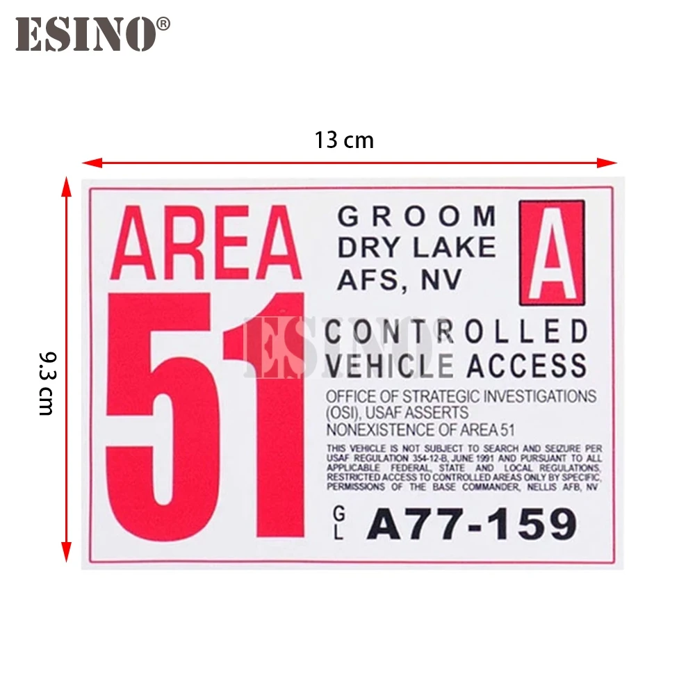 Car Styling Creative Funny Warning Area 51 Controlled Vehicle Access Cartoon PVC Decal Waterproof Car Body Sticker Pattern Vinyl