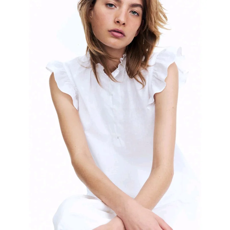 夏のカジュアルなゆったりとしたファッション、またはスリムなブラウス、レディース、スタンドカラー、混合繊維、ギャザーデザイントップ