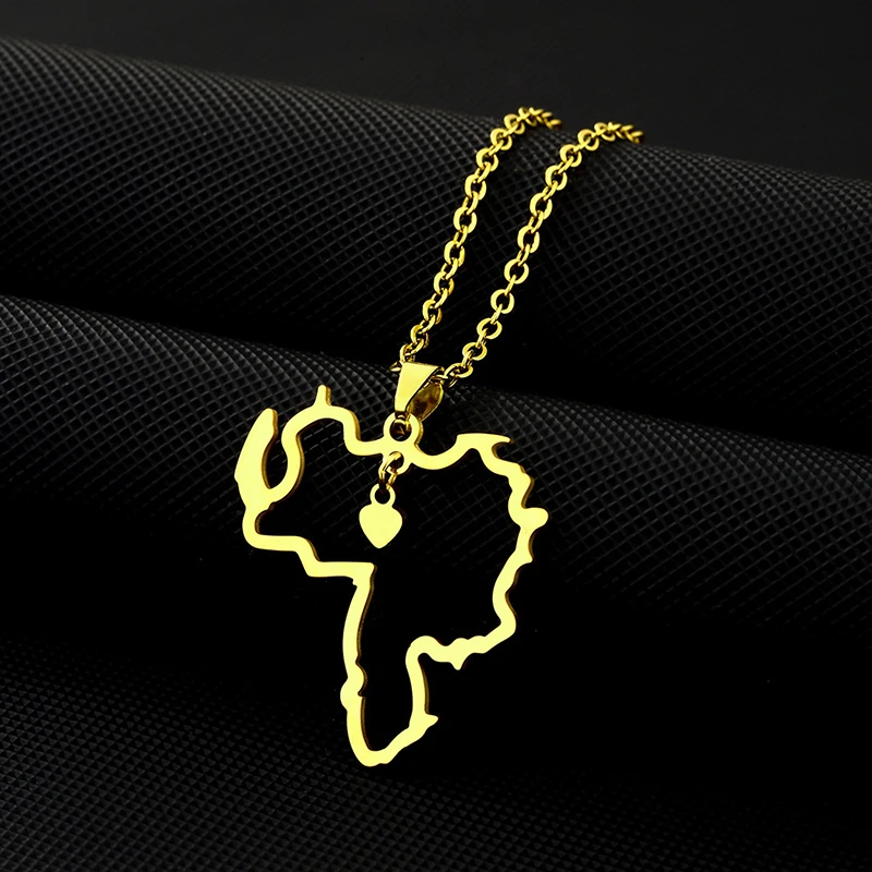 Stainless Steel Love Heart Venezuela Map Pendant Necklace Unisex Couple Ethnic Patriotic Jewelry Hot Sale European Style
