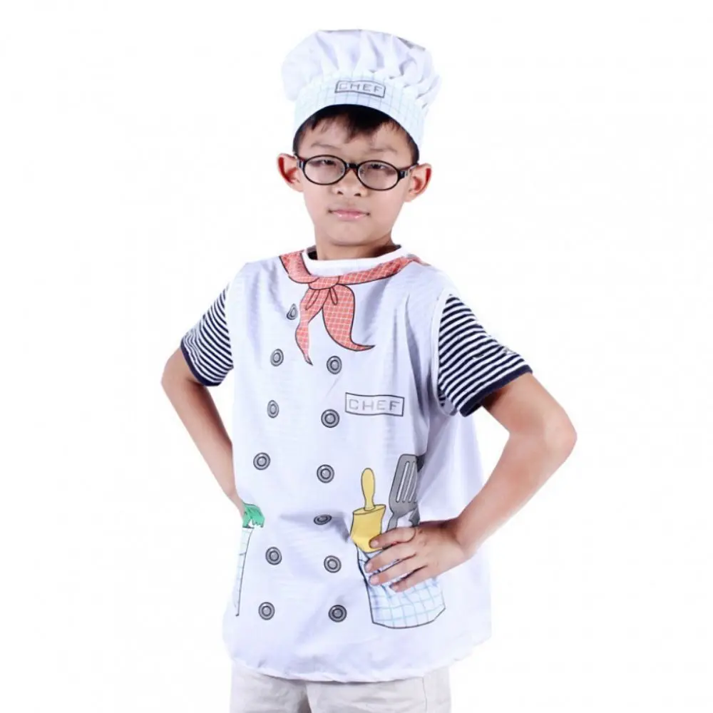 Cartoon Pattern Kids Toy Chef Uniform with Cap Cosplay Kids Cooking Toy Clothes Role Play White Kitchen Playing House Toy Gift