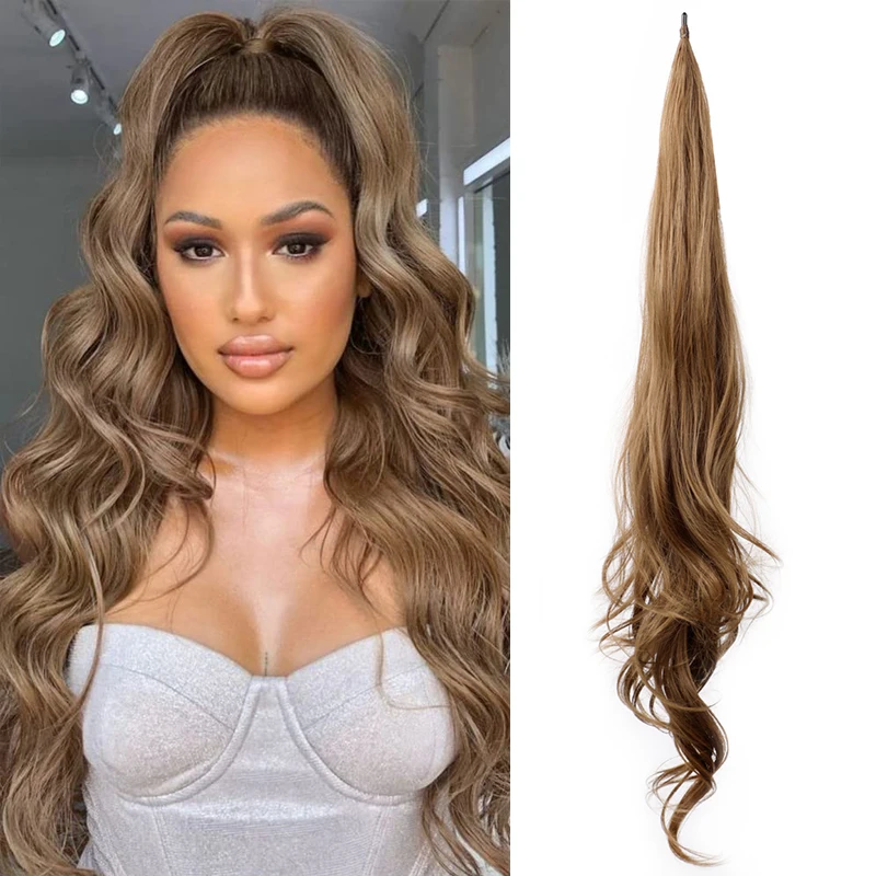 

32 Inch Synthetic Ponytail Long Wavy Layered Flexible Wrap Around Pony Tail Hair Extensions for Women Curly Fake Tail Hairpiece