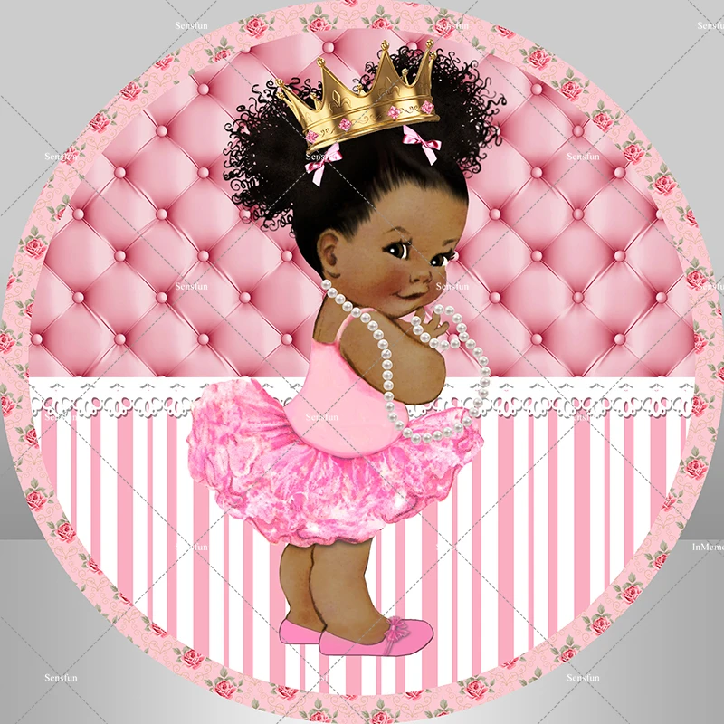 Princess African Baby Girl Birthday Round Backdrop Cover Arched Wall Background Pink Headboard Cylinder Plinth Cover Elastic