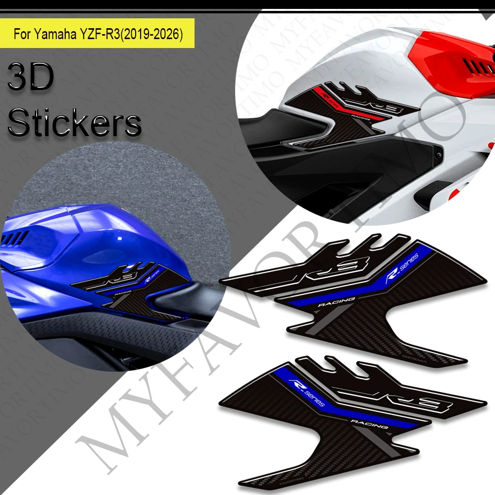 

Motorcycle For YZF-R3 YZFR3 YZF R3 Tank Pad TankPad Cap Grips Gas Fuel Kit Knee Stickers Decals Protection 2017 - 2026