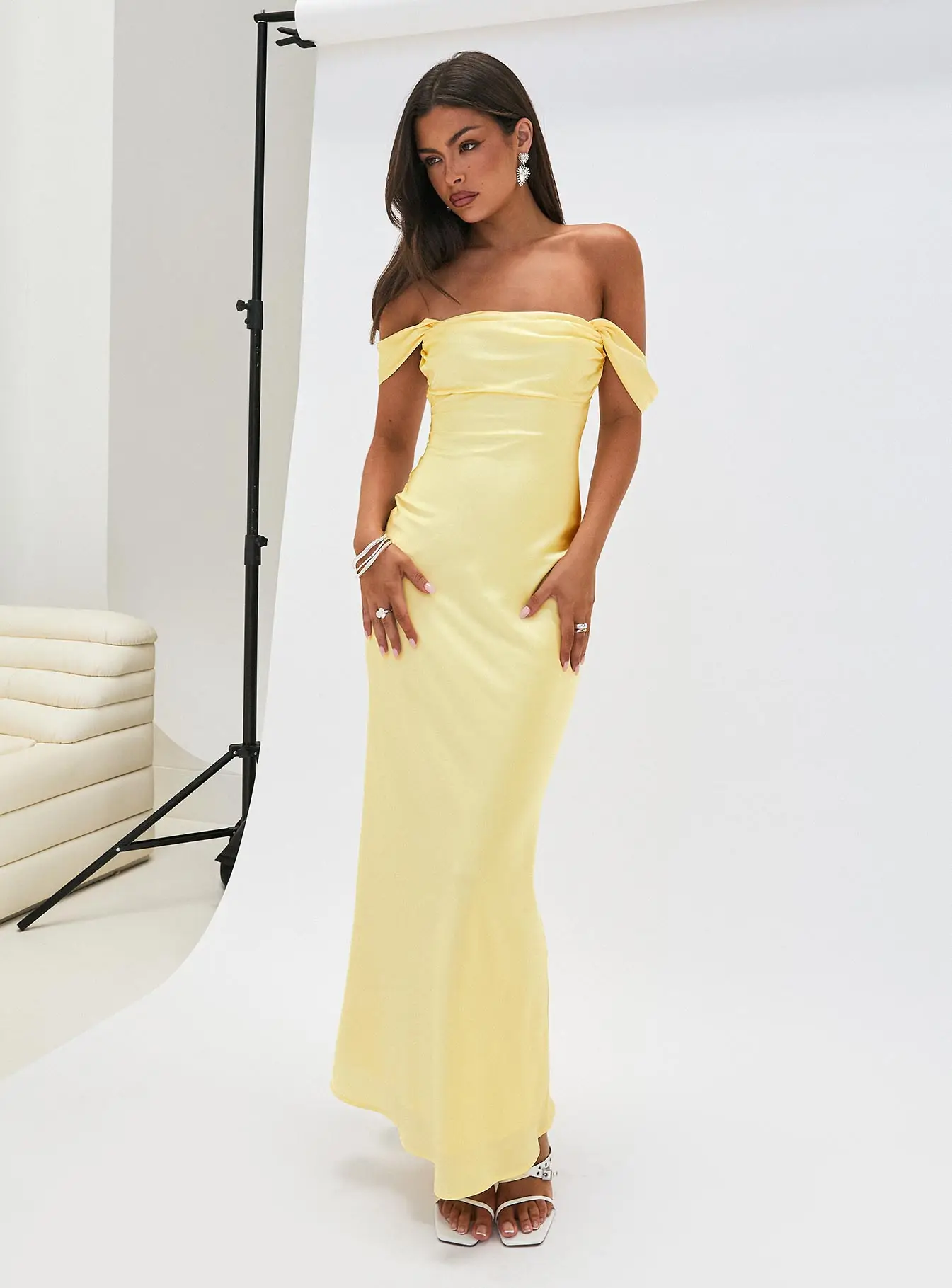 

Y2K Sexy Off Shoulder Satin Mermaid Dress Off Shoulder High Waist Slit Maxi Dress Party Cocktail Gown
