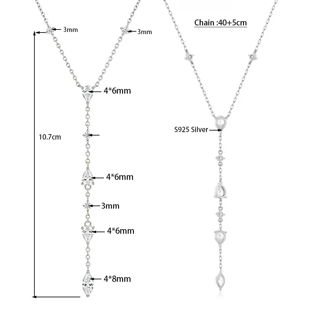 Serenity 2.4cttw Marquise/Pear/Round Cut All Moissanite Long Tassel Necklace Women Gift S925 Sterling Silver Neck Chain Jewelry