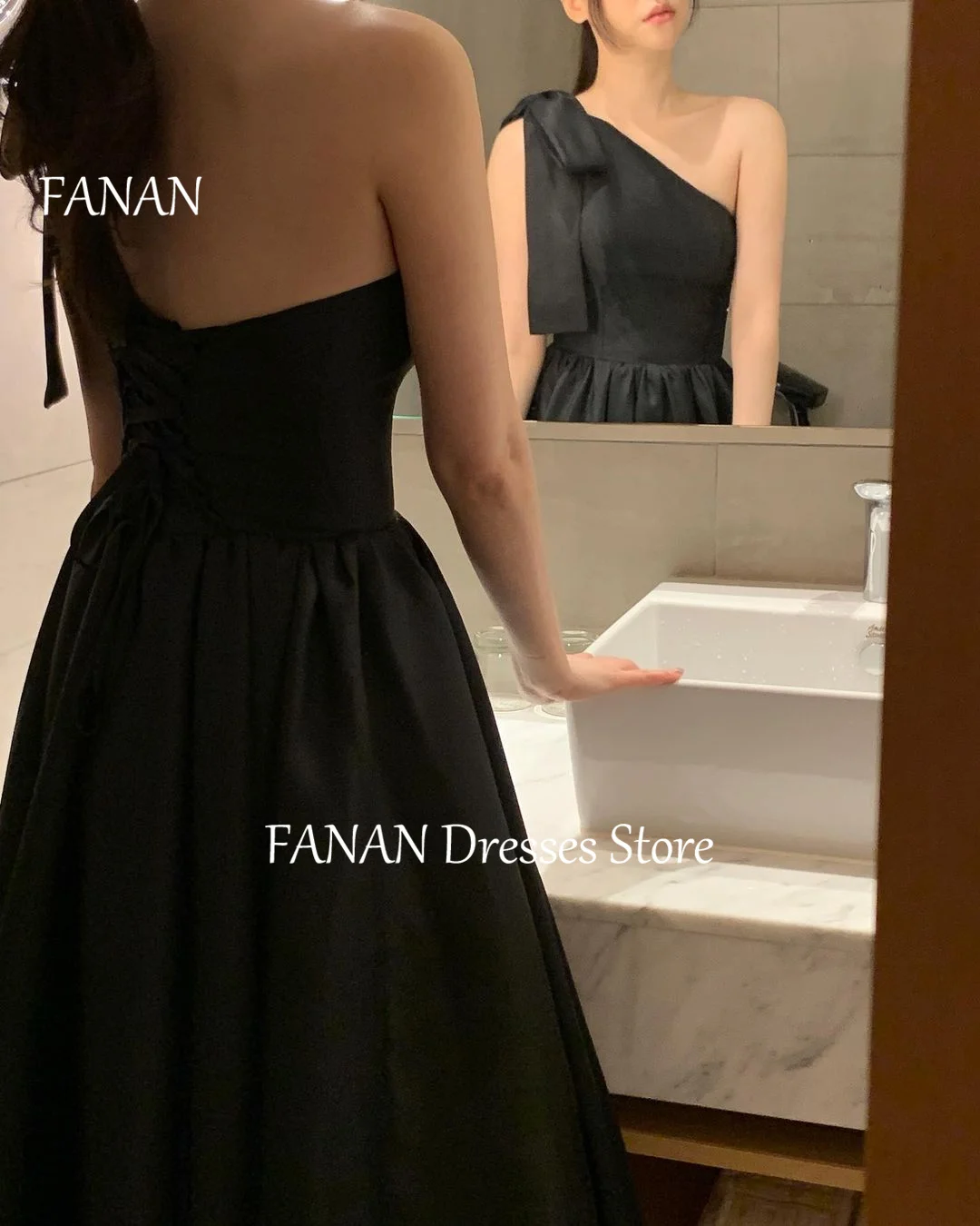 FANAN One-Shoulder A-Line Evening Party Dresses Black Korea Customized Elegant Women Formal Gowns Event Prom Gowns