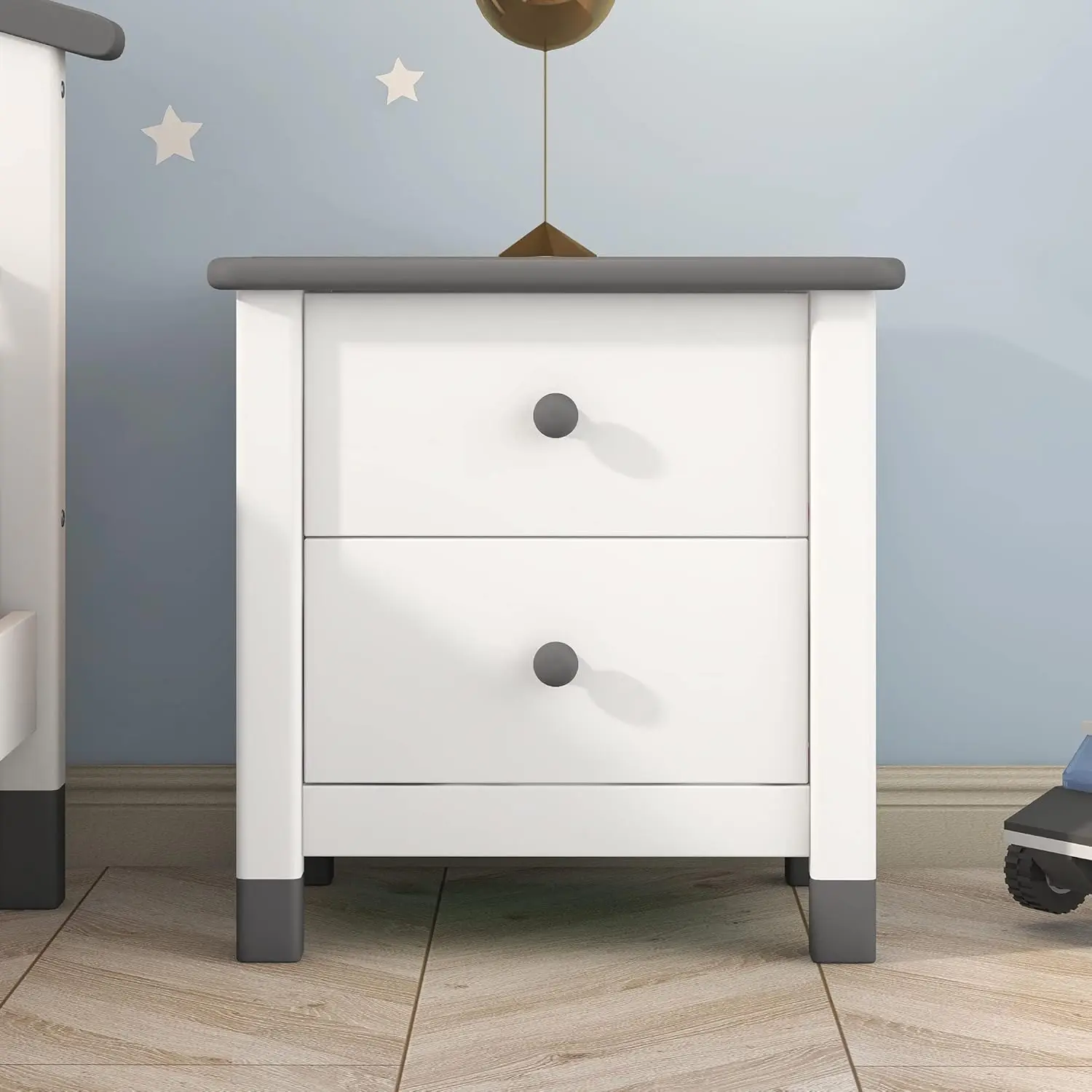 Modern Rustic Nightstand with Drawers, Wood Night Stand for Bedroom, Bedside End Table for Small Space White+Gray