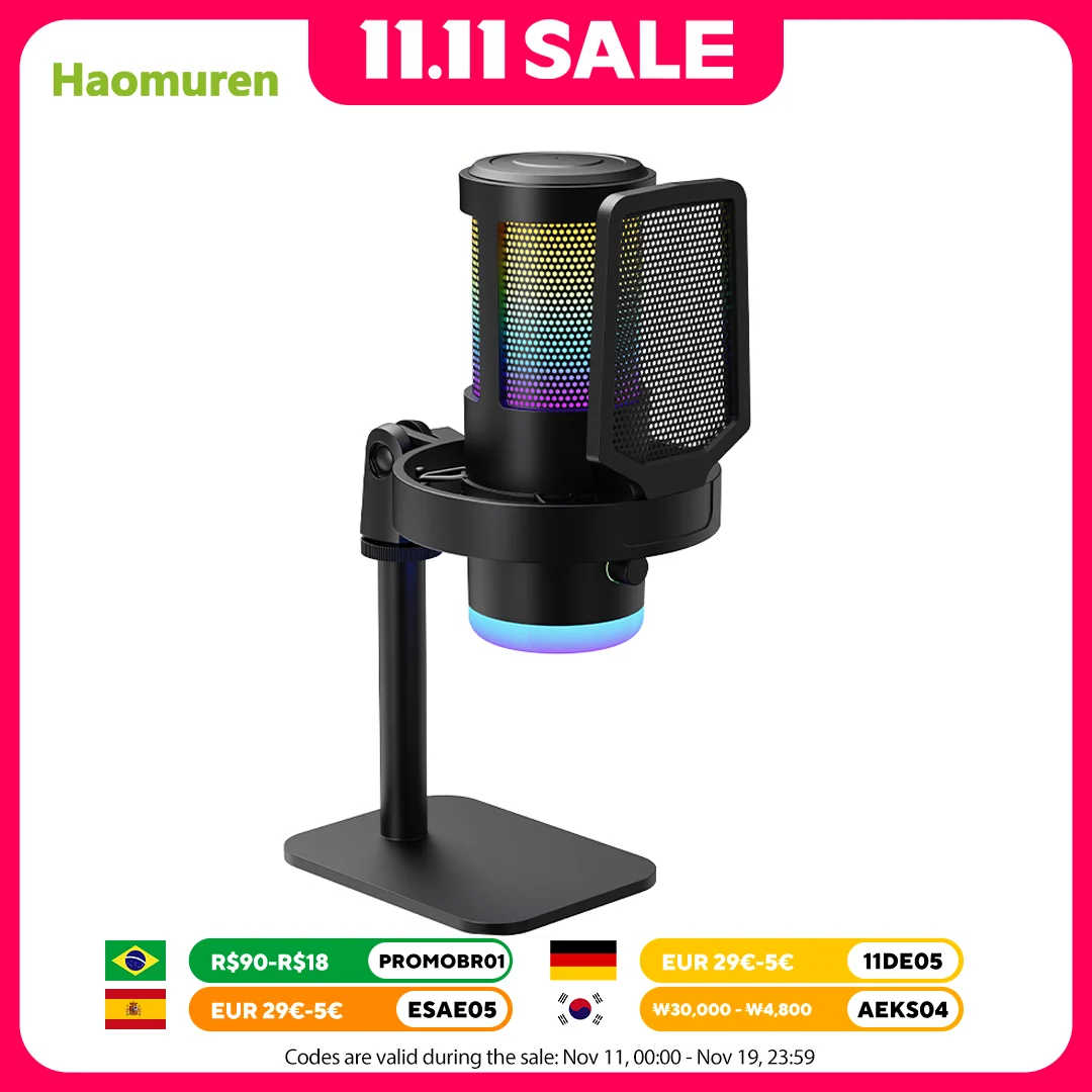 

Haomuren RGB Gaming Microphone USB Dynamic MIC Condenser Noise Reduction MIC for Gamer Streaming Podcasting Youtube